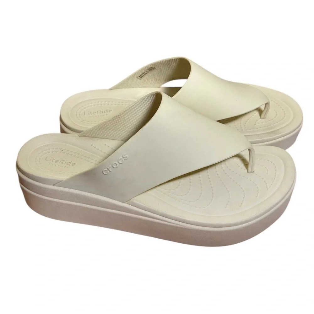 CROCS Lite Ride Brooklyn Bone Women's‎ wedge Sandals Sz 9